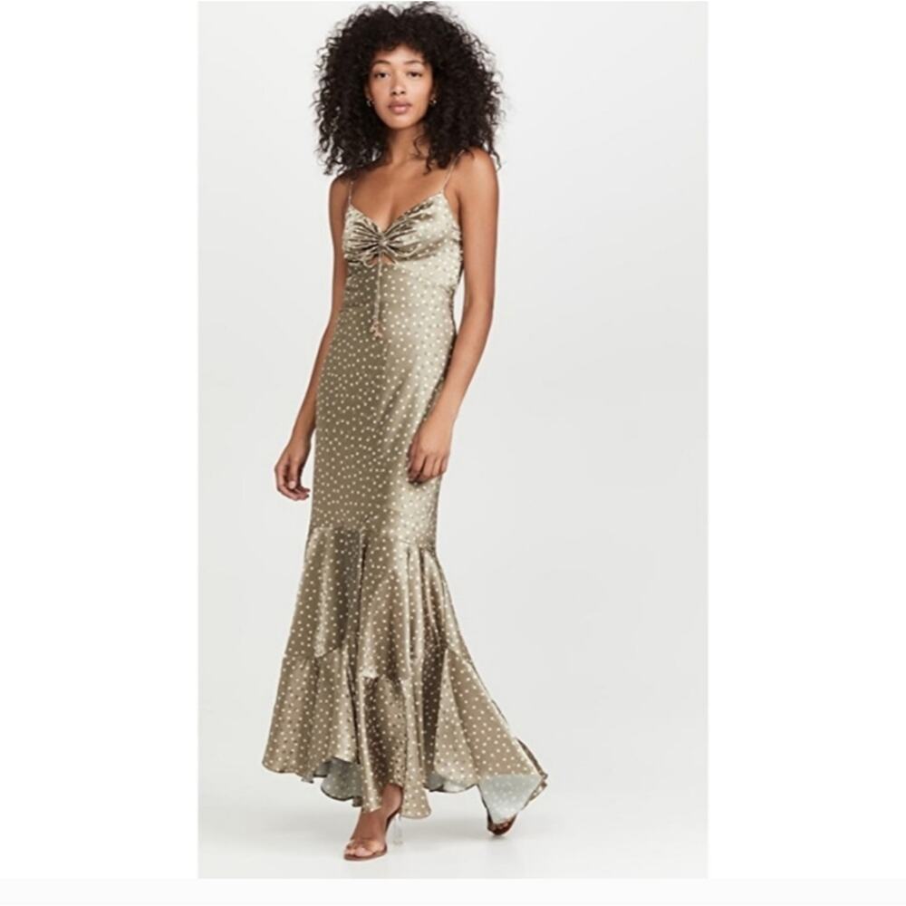 NWT Significant Other Sofia Satin Polka Dot Maxi Dress - Khaki/Pink - Size 10